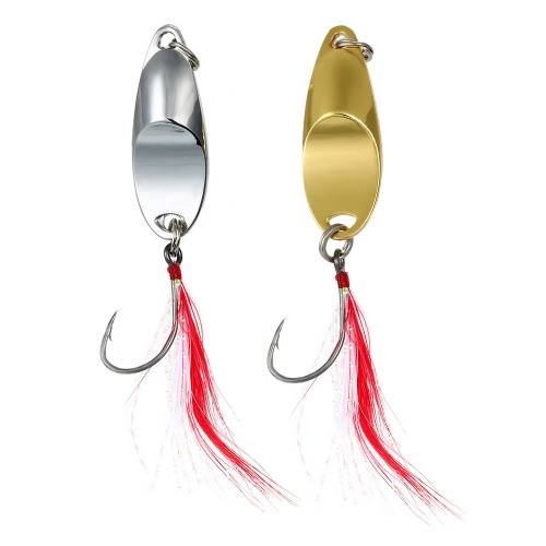 2PCS Fishing Metal Lures Artificial Lures Aluminium Alloy Fish Sequins Bait with Feather Single Hook