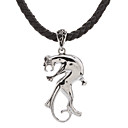 Hommes Métal Forme Leopard collier pendentif (Noir)